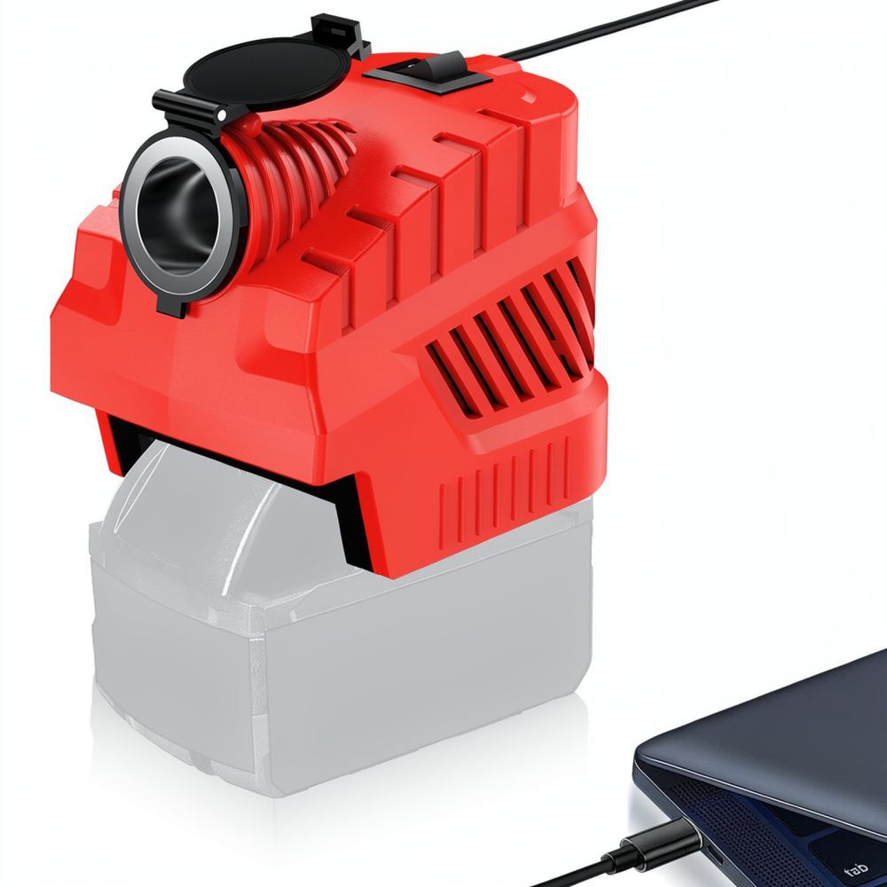 Outdoor Power Adapter Usb C - マキタ、デウォルト、ミルウォーキーのバッテリーに対応した、屋外用電源変換アダプター。車のシガーソケットに接続してUSB Type-C充電器として使用可能。