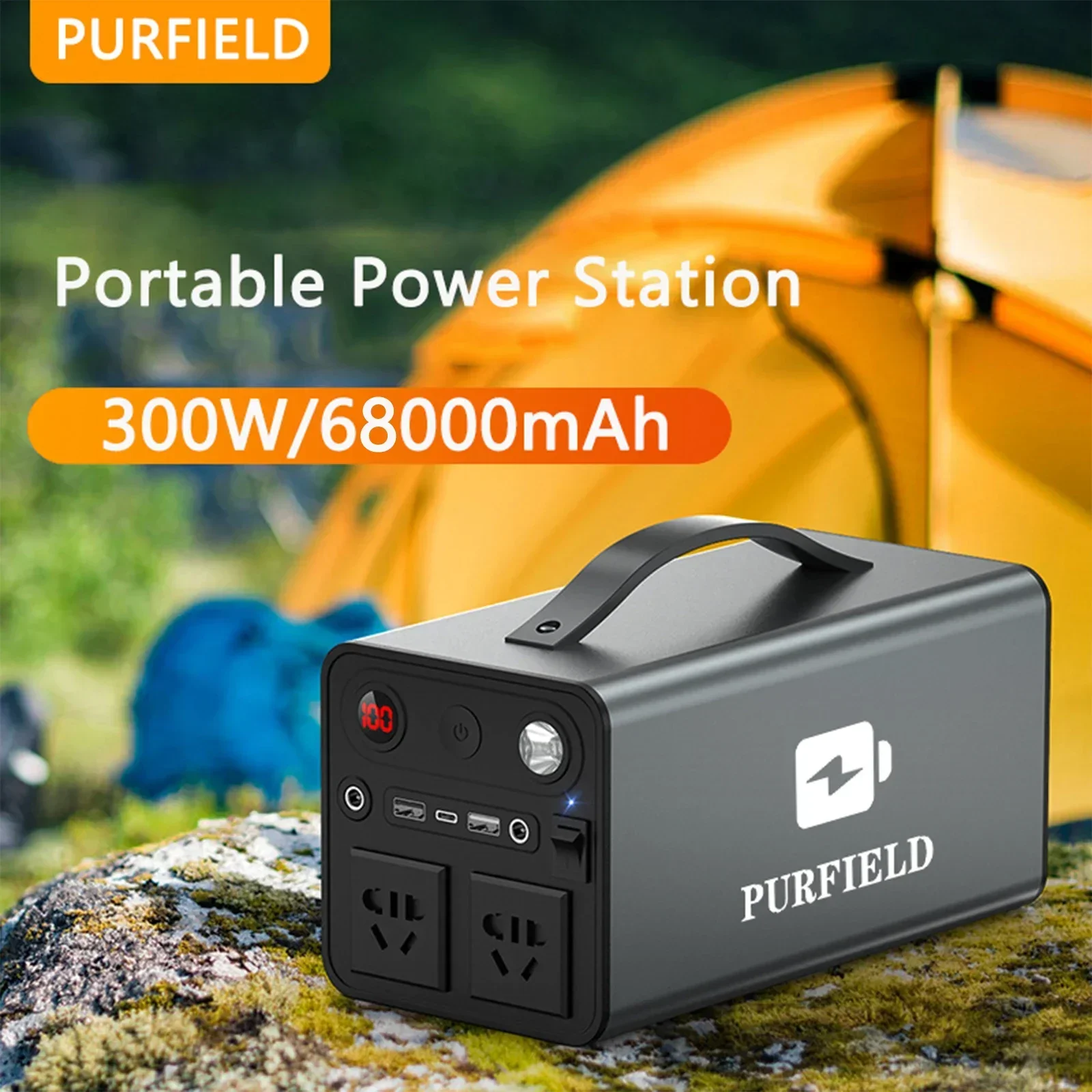 Ac Outdoor Power - Purfield-ポータブル発電所、発電機バッテリー、AC DC出力、屋外充電器、非常用電源、パワーバンク、68000mah、300w