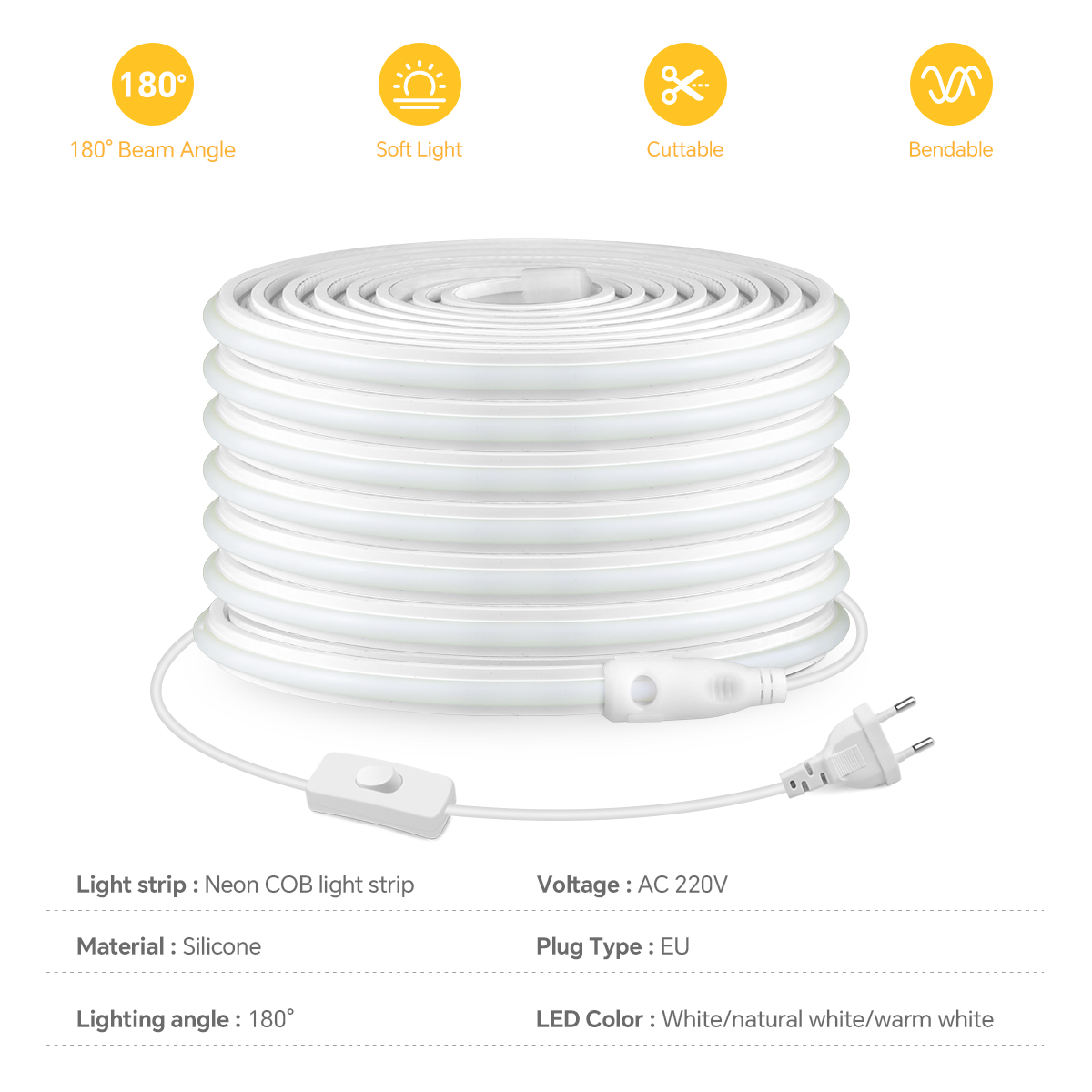 最新の 220V LED ストリップネオンライト COB 自 - Outdoor Power Strip Weatherproof のレビューと価格